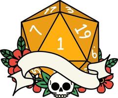 natural one d20 dice roll illustration vector