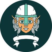 elf fighter character face with banner icon vector