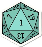 natural 1 D20 dice roll sticker vector