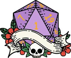 natural one d20 dice roll illustration vector