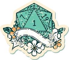 natural one d20 dice roll illustration vector