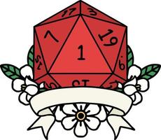 natural one d20 dice roll illustration vector