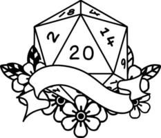 natural twenty D20 dice roll illustration vector