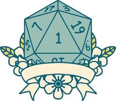 natural one d20 dice roll illustration vector