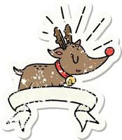 grunge sticker of tattoo style christmas reindeer vector