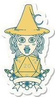 elf mage character with natural twenty dice roll sticker vector