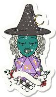 half orc witch character with natural twenty dice roll illustration vector