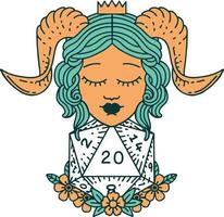 tiefling with natural twenty d20 dice roll illustration vector