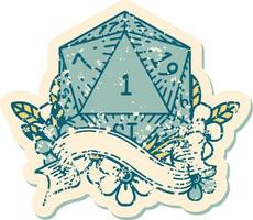 natural one d20 dice roll illustration vector