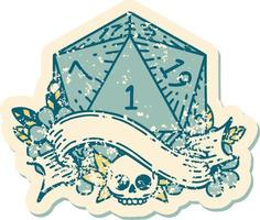 natural one d20 dice roll illustration vector