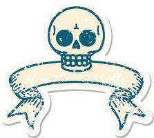 grunge sticker with banner of a skull vector