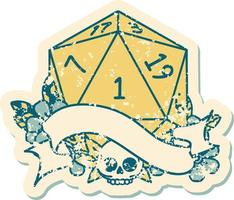 natural one d20 dice roll illustration vector