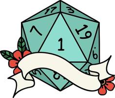 natural one d20 dice roll illustration vector