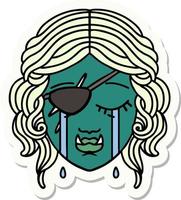 crying half orc rogue character face sticker vector