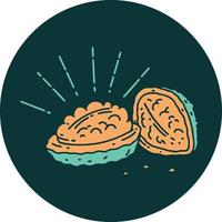 icon of tattoo style walnuts with shell vector