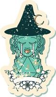 crying half orc witch character with natural one roll illustration vector