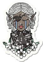 crying elf rogue character face with natural one D20 roll illustration vector