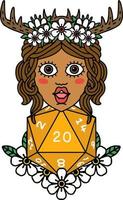 human druid with natural twenty dice roll illustration vector