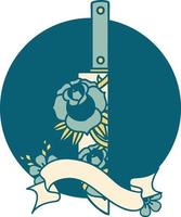 icon with banner of a dagger and flowers vector