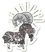 grunge sticker of tattoo style happy goat vector