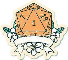 natural one d20 dice roll illustration vector