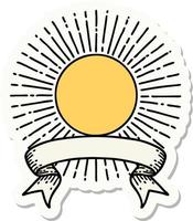 tattoo sticker with banner of a sun vector