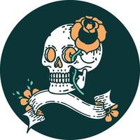 icon with banner of a skull and rose vector