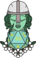 half orc fighter character with natural twenty dice roll illustration vector