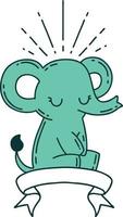 banner with tattoo style cute elephant vector