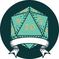 natural 20 critical hit D20 dice roll icon vector