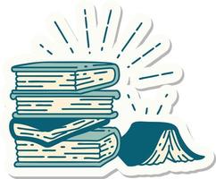 sticker of tattoo style stack of books vector