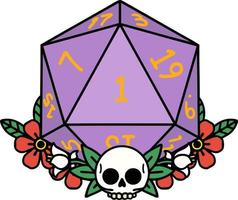 natural one dice roll with floral elements illustration vector