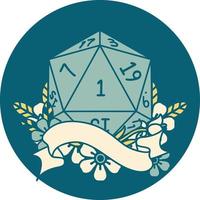 natural one d20 dice roll illustration vector