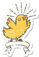 grunge sticker of tattoo style happy bird vector