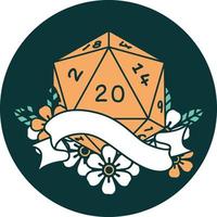 natural twenty D20 dice roll icon vector