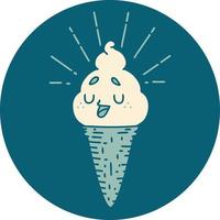 icon of tattoo style ice cream character vector