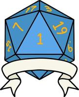 natural one d20 dice roll illustration vector