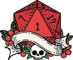 natural one d20 dice roll illustration vector