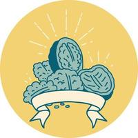 icon of tattoo style walnuts with shell vector