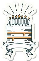 sticker of tattoo style birthday cake vector