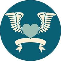 icon with banner of a heart with wings vector
