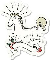 grunge sticker of tattoo style prancing stallion vector