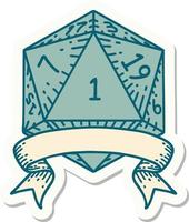 natural one d20 dice roll sticker vector