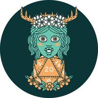 half orc druid with natural twenty dice roll icon vector