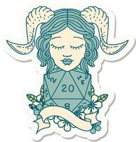 tiefling with natural twenty dice roll sticker vector