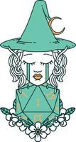 crying elf witch with natural one D20 roll illustration vector