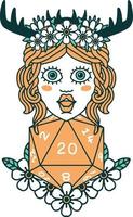 human druid with natural twenty dice roll illustration vector