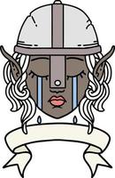 crying elf fighter character face with banner illustration vector