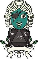 half orc rogue character with natural twenty dice roll illustration vector