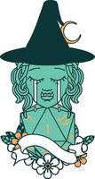 crying orc witch with natural one D20 roll illustration vector